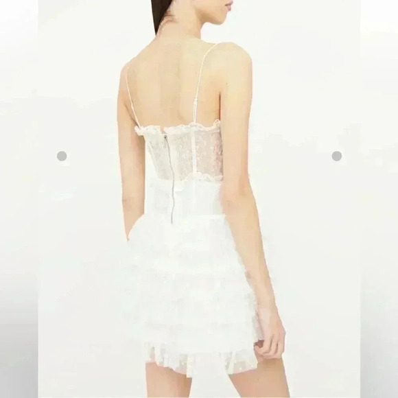 NWT For Love & Lemons White Lace Ruffled  Mini Dress in X-Small - Picture 4 of 5
